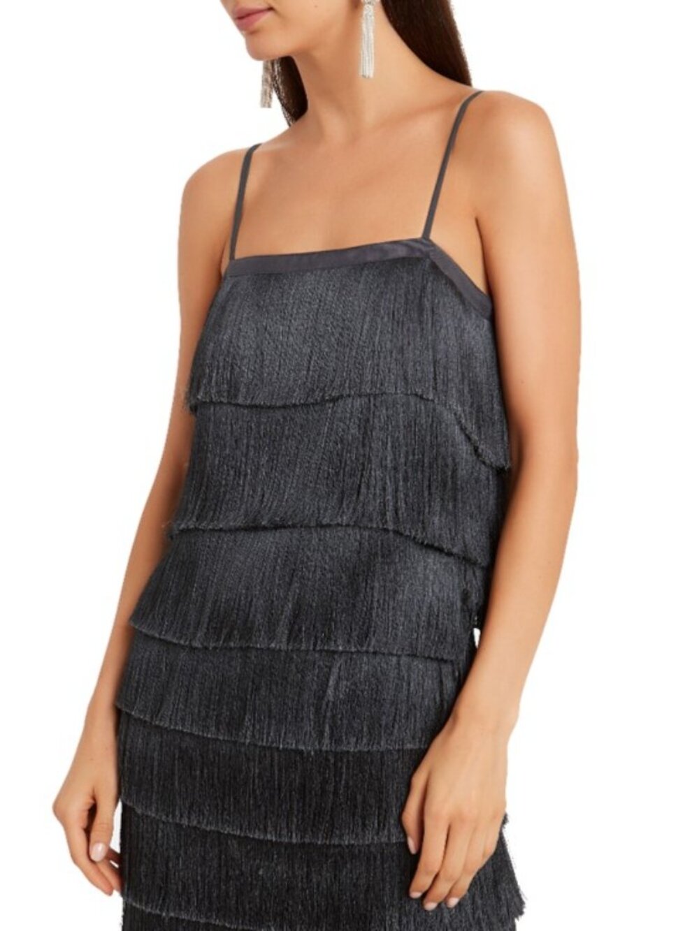 NWT Intermix Lilou Grey Tiered Fringe Sleeveless 20s Speakeasy Vibe Top